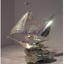  Voilier en argent sur pierre minérale - 14 x 15 cm