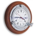  Horloge hublot en laiton chromé avec base bois teck