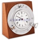  Horloge hublot en laiton chromé avec base bois teck