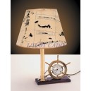 Lampe laiton poli sur base bois  H. 480mm