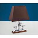 Lampe laiton chromé  sur base bois Teck H. 330mm