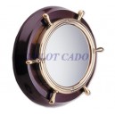  Miroir avec Gouvernail en Cuivre Brillant sur Base en Boiscm